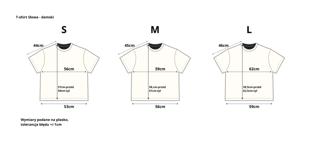 rozmiarówka t-shirty słowa